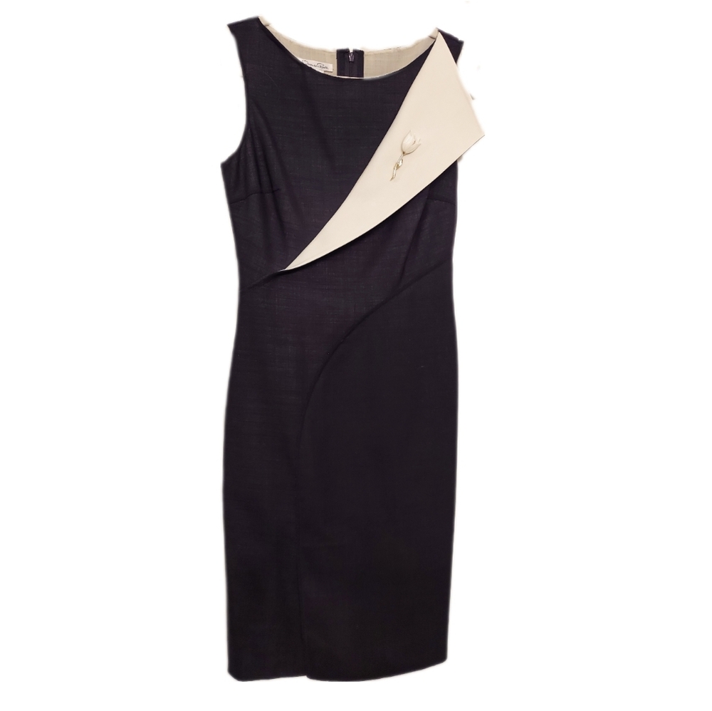 ●$3,000 OSCAR DE LA RENTA BLACK WHITE SILK WOOL RUNWAY DRESS US 6 - Picture 3 of 13